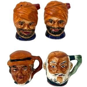 Vintage Lot 2 Head Bust Salt Pepper Shakers Toby Mugs & Men in Turbins Ceramic